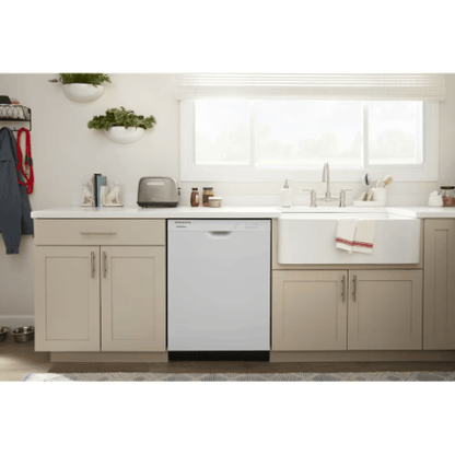 The Home Delight Amana 24-inch Front Control Dishwasher in White with Plastic Tub and Triple Wash System