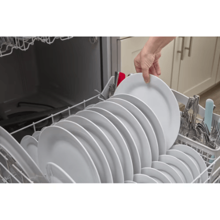 The Home Delight Amana 24-inch Front Control Dishwasher in White with Plastic Tub and Triple Wash System