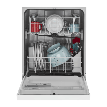 The Home Delight Amana 24-inch Front Control Dishwasher in White with Plastic Tub and Triple Wash System