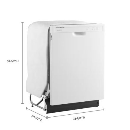 The Home Delight Amana 24-inch Front Control Dishwasher in White with Plastic Tub and Triple Wash System