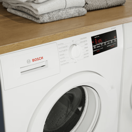 The Home Delight Bosch 300 Series 24-Inch 2.2 cu.ft. High-Efficiency Front Load Washer - Plugs Into Adapter