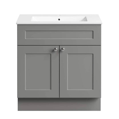 The Home Delight CANVAS Milford Double Door Single Sink Marble Top Bathroom Vanity, Grey, 30-in