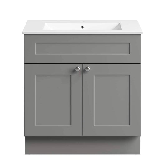 The Home Delight CANVAS Milford Double Door Single Sink Marble Top Bathroom Vanity, Grey, 30-in