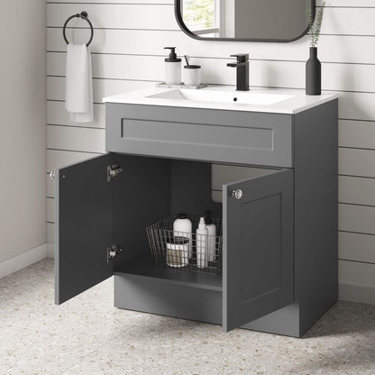 The Home Delight CANVAS Milford Double Door Single Sink Marble Top Bathroom Vanity, Grey, 30-in