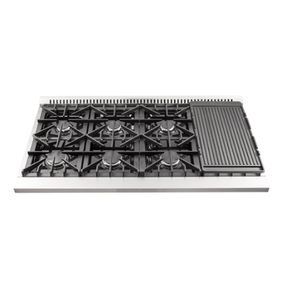 The Home Delight Forno Galiano 48-inch Gas Range Stainless Steel, 8 Burners, 107,000 BTU, Griddle, 6.58 cu.ft. Double Ovens