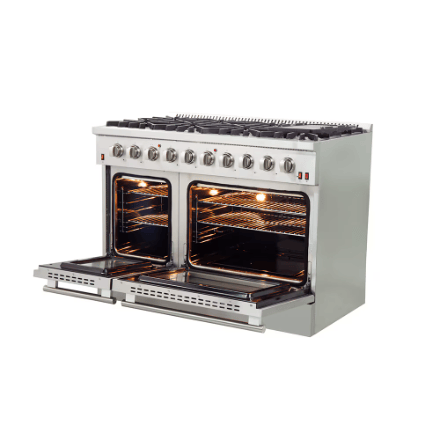 The Home Delight Forno Galiano 48-inch Gas Range Stainless Steel, 8 Burners, 107,000 BTU, Griddle, 6.58 cu.ft. Double Ovens