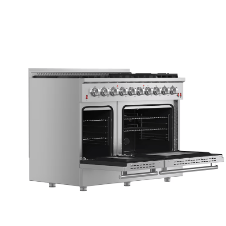 The Home Delight Forno Galiano 48-inch Gas Range Stainless Steel, 8 Burners, 107,000 BTU, Griddle, 6.58 cu.ft. Double Ovens