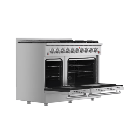 The Home Delight Forno Galiano 48-inch Gas Range Stainless Steel, 8 Burners, 107,000 BTU, Griddle, 6.58 cu.ft. Double Ovens