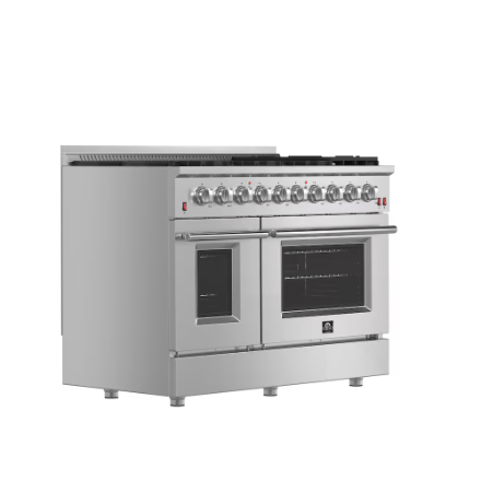 The Home Delight Forno Galiano 48-inch Gas Range Stainless Steel, 8 Burners, 107,000 BTU, Griddle, 6.58 cu.ft. Double Ovens