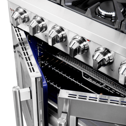 The Home Delight Forno Massimo 36-inch Freestanding French Door Gas Range, Stainless Steel, Wok Ring, Air Fryer & Griddle