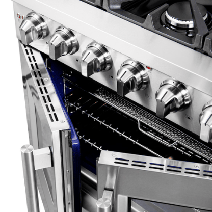 The Home Delight Forno Massimo 36-inch Freestanding French Door Gas Range, Stainless Steel, Wok Ring, Air Fryer & Griddle