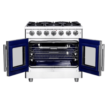 The Home Delight Forno Massimo 36-inch Freestanding French Door Gas Range, Stainless Steel, Wok Ring, Air Fryer & Griddle