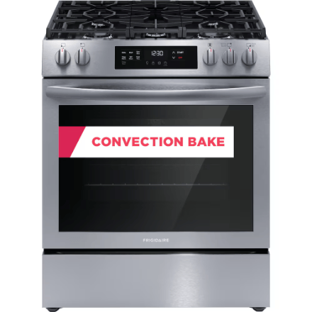 The Home Delight Frigidaire 30-inch Freestanding Gas Range with Convection Bake and Self-Cleaning Oven in Stainless Steel