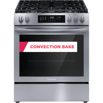 The Home Delight Frigidaire 30-inch Freestanding Gas Range with Convection Bake and Self-Cleaning Oven in Stainless Steel