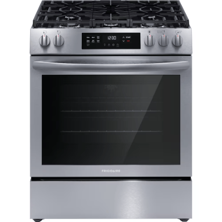 The Home Delight Frigidaire 30-inch Freestanding Gas Range with Convection Bake and Self-Cleaning Oven in Stainless Steel