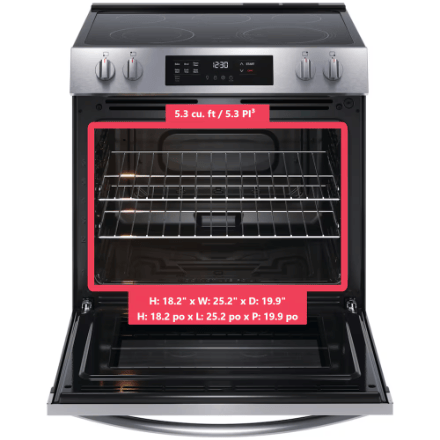 The Home Delight Frigidaire 30-inch Slide-In Electric Range with Even Temp Cooktop and Steam Clean in Stainless Steel