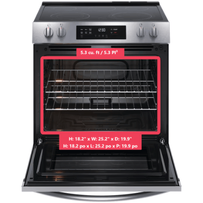 The Home Delight Frigidaire 30-inch Slide-In Electric Range with Even Temp Cooktop and Steam Clean in Stainless Steel