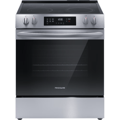 The Home Delight Frigidaire 30-inch Slide-In Electric Range with Even Temp Cooktop and Steam Clean in Stainless Steel