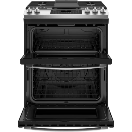 The Home Delight GE 30 -inch Slide-in Gas Range with No Preheat Air Fry Fingerprint Resistant in Stainless Steel