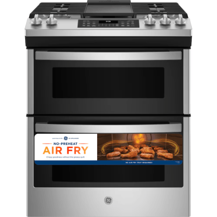 The Home Delight GE 30 -inch Slide-in Gas Range with No Preheat Air Fry Fingerprint Resistant in Stainless Steel