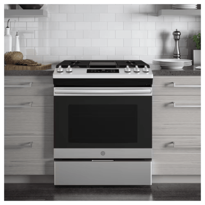 The Home Delight GE 30In Slide-In Gas Range in Stainless Steel
