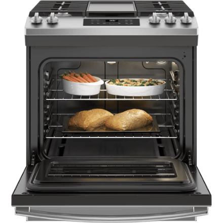 The Home Delight GE 30In Slide-In Gas Range in Stainless Steel