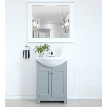 The Home Delight Glacier Bay Clancey 24-inch W x 19.5-inch D x 32-inch H Grey Wood Bathroom Vanity with Round Centre Single Sink Ceramic Top