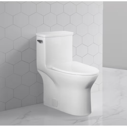 The Home Delight Glacier Bay Pemberton All-in-One 1-Piece Single Flush 4.8L Elongated White Concealed Toilet Comfort Height with Soft-Close Seat
