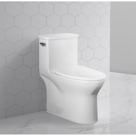The Home Delight Glacier Bay Pemberton All-in-One 1-Piece Single Flush 4.8L Elongated White Concealed Toilet Comfort Height with Soft-Close Seat