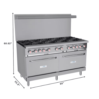 The Home Delight Koolmore 60 in. Commercial 10 Burner Natural Gas Range in Stainless-Steel