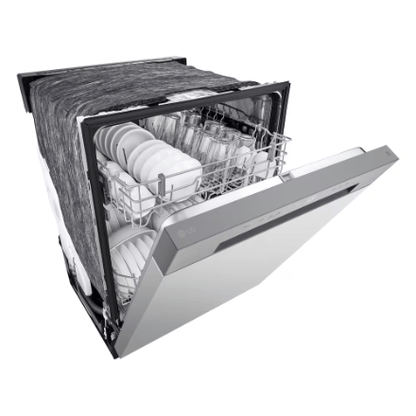 The Home Delight LG Electronics 24-inch Front Control Dishwasher in Platinum Silver with Stainless Steel Tub, AutoLeak Protection and Adjustable Racks