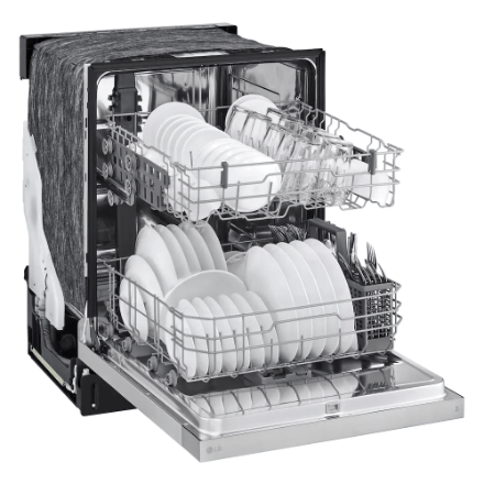 The Home Delight LG Electronics 24-inch Front Control Dishwasher in Platinum Silver with Stainless Steel Tub, AutoLeak Protection and Adjustable Racks