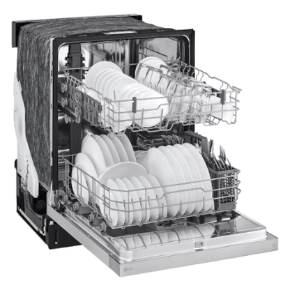 The Home Delight LG Electronics 24-inch Front Control Dishwasher in Platinum Silver with Stainless Steel Tub, AutoLeak Protection and Adjustable Racks