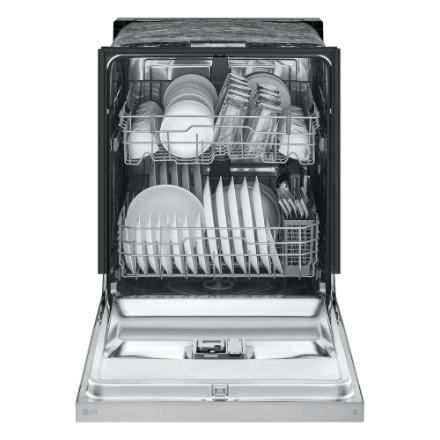 The Home Delight LG Electronics 24-inch Front Control Dishwasher in Platinum Silver with Stainless Steel Tub, AutoLeak Protection and Adjustable Racks