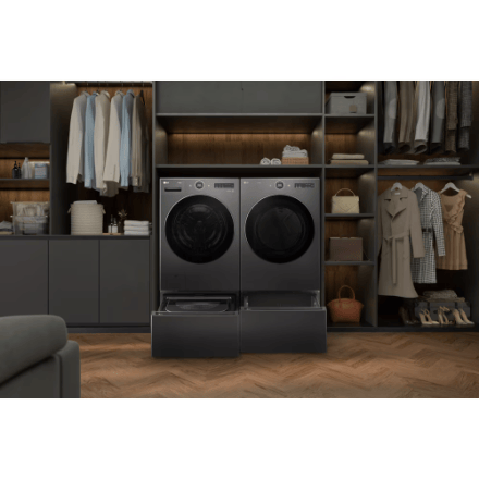 The Home Delight LG Electronics 5.8 cu. ft. Mega Capacity Smart Front Load Washer in Black Steel