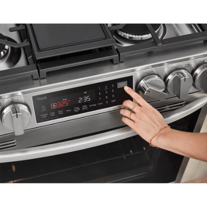 The Home Delight LG Electronics Slide-in Smart Gas Range with InstaView and Air Fry, ProBake Convection Oven in Smudge Resistant Stainless Steel