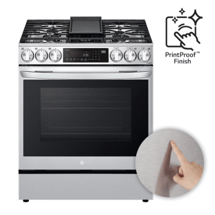 The Home Delight LG Electronics Slide-in Smart Gas Range with InstaView and Air Fry, ProBake Convection Oven in Smudge Resistant Stainless Steel
