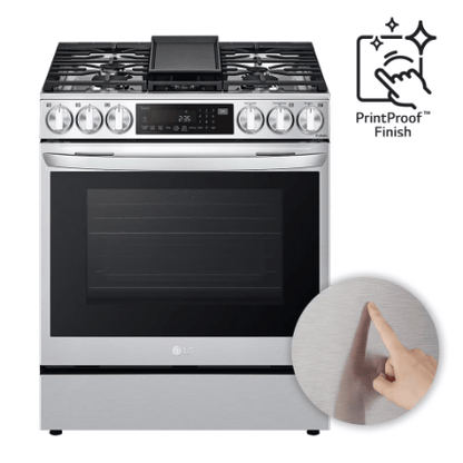 The Home Delight LG Electronics Slide-in Smart Gas Range with InstaView and Air Fry, ProBake Convection Oven in Smudge Resistant Stainless Steel