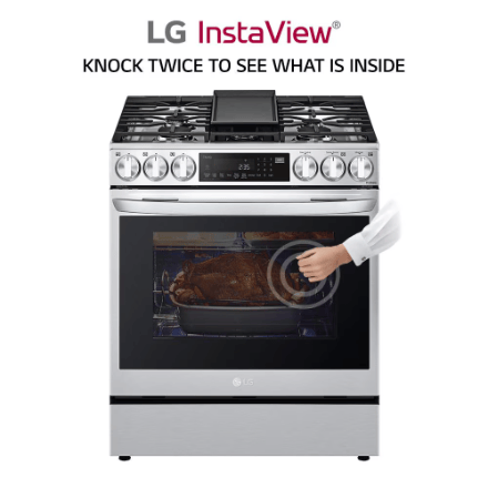 The Home Delight LG Electronics Slide-in Smart Gas Range with InstaView and Air Fry, ProBake Convection Oven in Smudge Resistant Stainless Steel