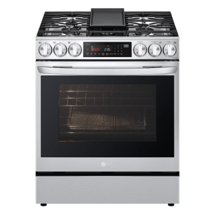 The Home Delight LG Electronics Slide-in Smart Gas Range with InstaView and Air Fry, ProBake Convection Oven in Smudge Resistant Stainless Steel