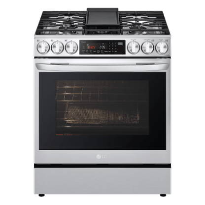 The Home Delight LG Electronics Slide-in Smart Gas Range with InstaView and Air Fry, ProBake Convection Oven in Smudge Resistant Stainless Steel
