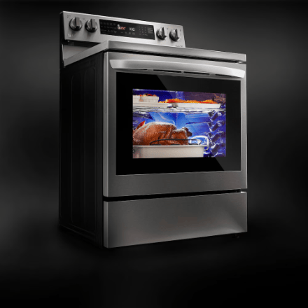The Home Delight LG Electronics Smart Electric Glass-Ceramic Top Range with InstaView and Air Frier Oven in Smudge Resistant Stainless Steel