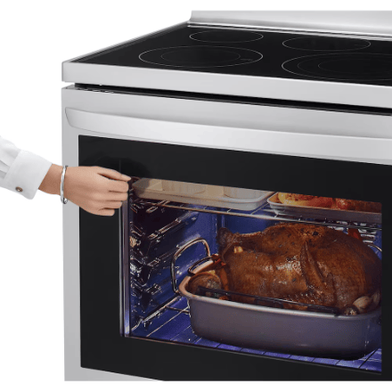 The Home Delight LG Electronics Smart Electric Glass-Ceramic Top Range with InstaView and Air Frier Oven in Smudge Resistant Stainless Steel