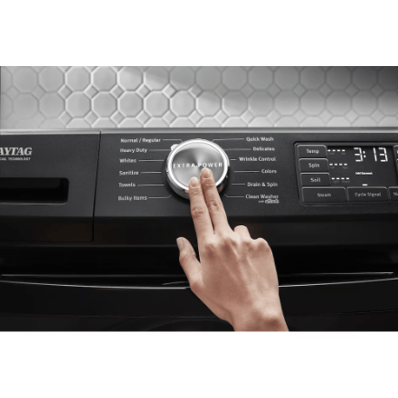 The Home Delight Maytag Front Load Washer with Extra Power and 12 Hr Fresh Spin 5.2 cu. Ft. Volcano Black