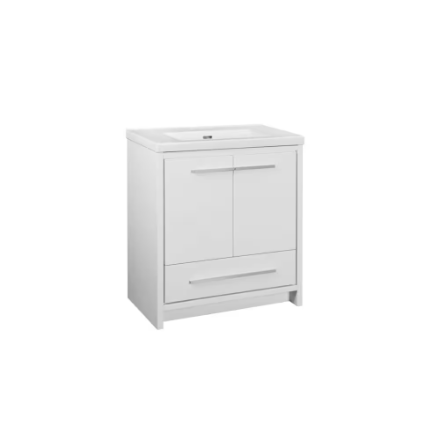 The Home Delight Romali 30-inch Bathroom Vanity with Ceramic Top in Gloss White Finish