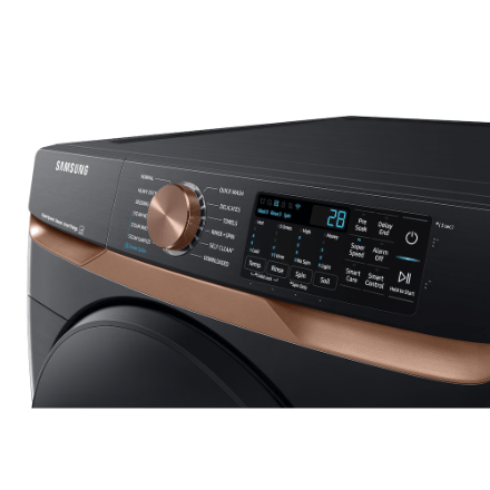 The Home Delight Samsung 5.8 cu. ft. Extra Large Capacity Smart Front Load Washer with Super Speed and Steam in Brushed Black