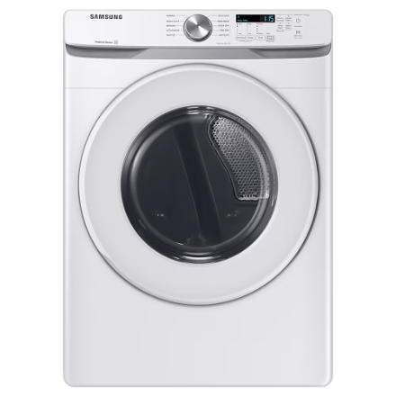 The Home Delight Samsung 7.5 cu. ft. High Efficiency Front Load Electric Dryer with Sensor Dry in White