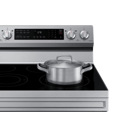 The Home Delight Samsung Electric Range with Convection Oven and Air Fry in Fingerprint Resistant Stainless Steel