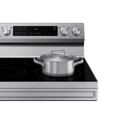 The Home Delight Samsung Electric Range with Convection Oven and Air Fry in Fingerprint Resistant Stainless Steel