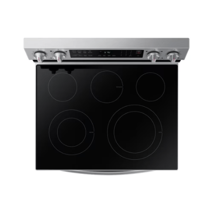 The Home Delight Samsung Electric Range with Convection Oven and Air Fry in Fingerprint Resistant Stainless Steel